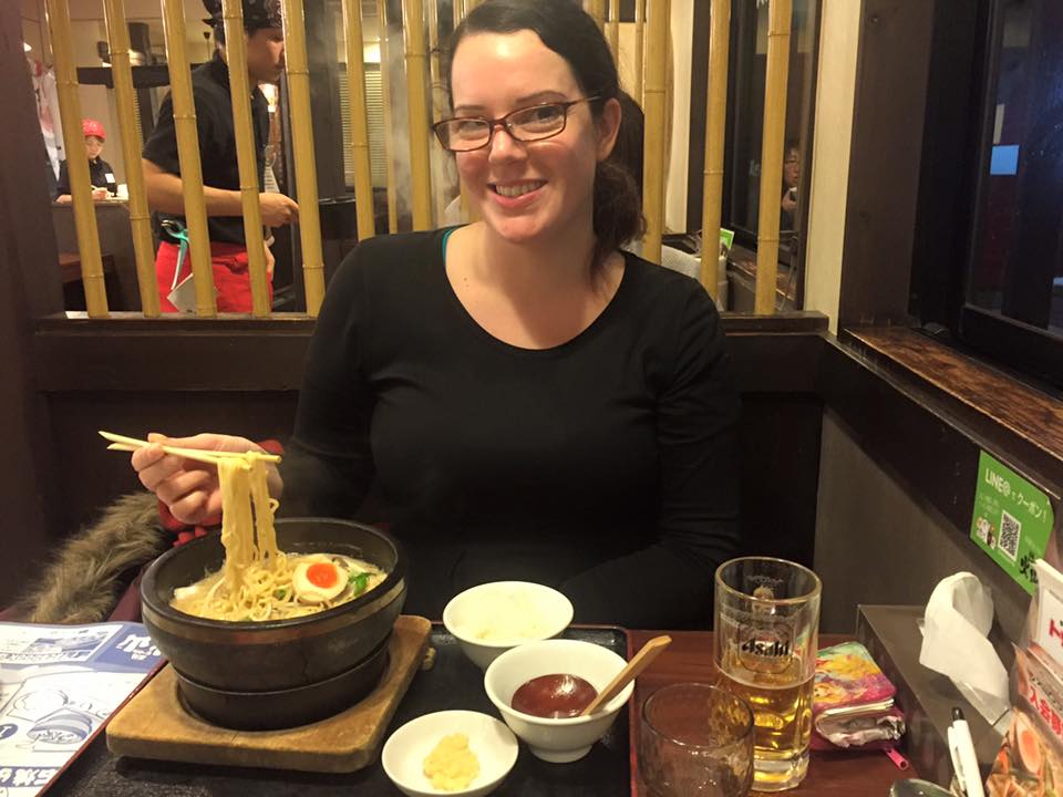 Enjoying a massive bowl of Ramen!