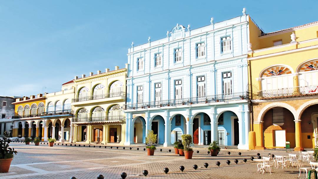 Bright coloured buildings in Cuba