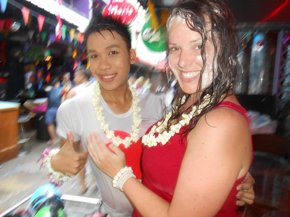 Soaked, covered in clay and with my new Thai friend who wears balloons down his top, because, why not?
